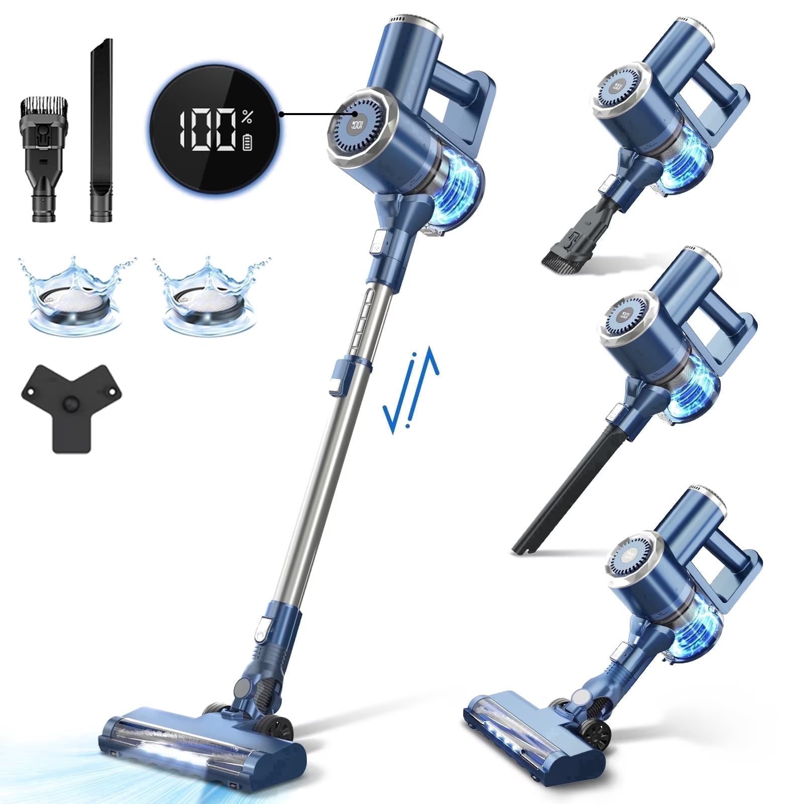 PrettyCare Cordless Stick Vacuum Cleaner, 38KPA 50mins 6-in-1