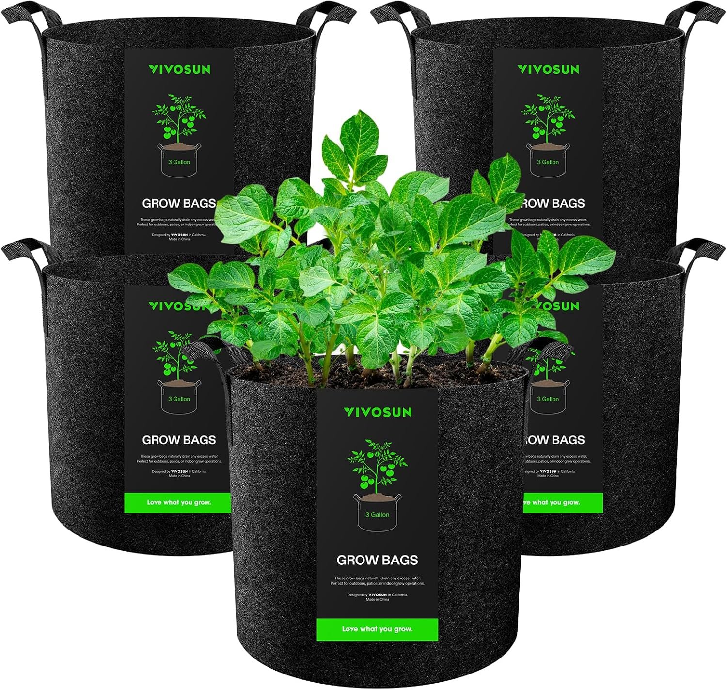 VIVOSUN 5-Pack 3 Gallon Plant Grow Bags Heavy Duty Thickened Nonwoven Fabric Pots ...