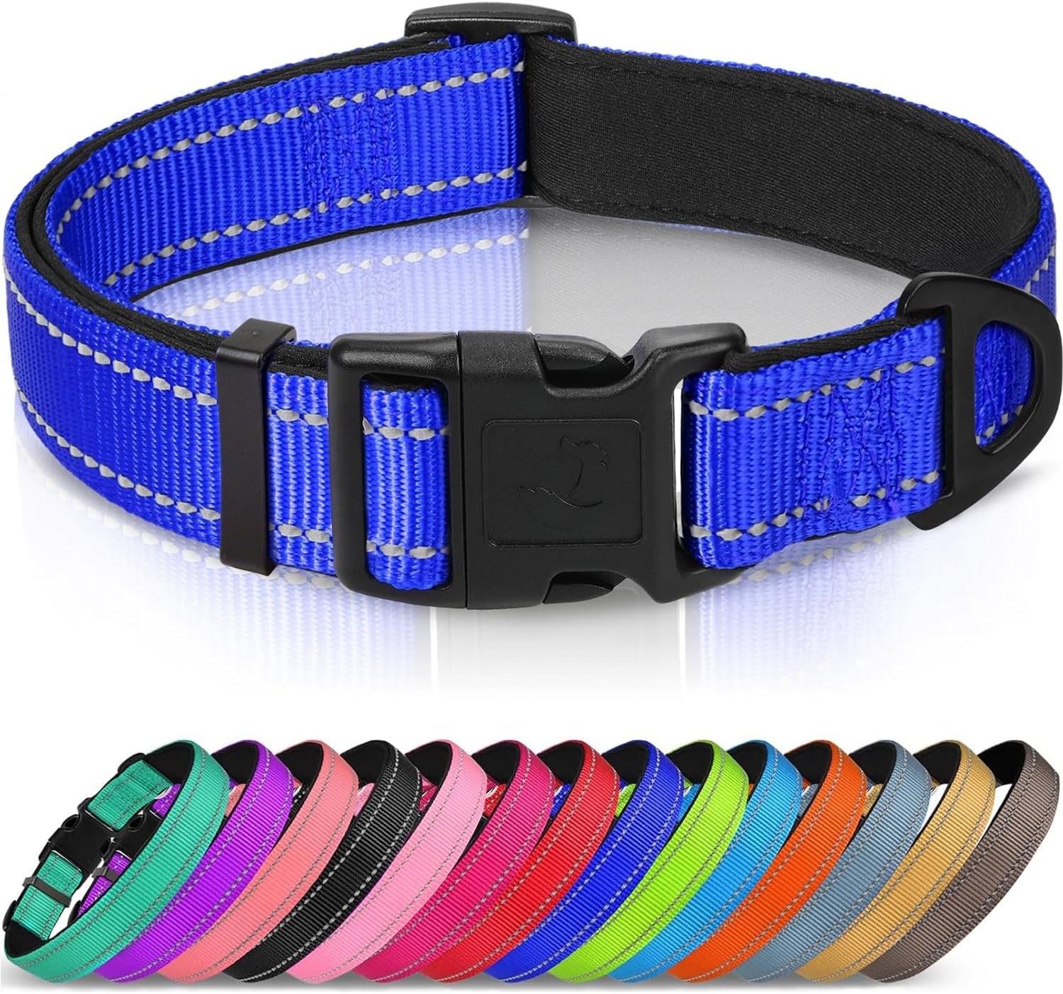 Joytale Reflective Dog Collar, Adjustable Neoprene Padded, Navy Blue S