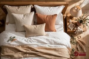 Feather and Black voucher code 2026: luxury wooden bed with white linen bedding