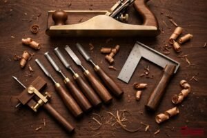 Garrett Wade discount code guide 2026: premium woodworking hand tools flat lay with chisels and hand plane