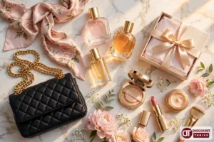 Fenwick discount code guide 2026 — luxury beauty and fashion savings flat lay