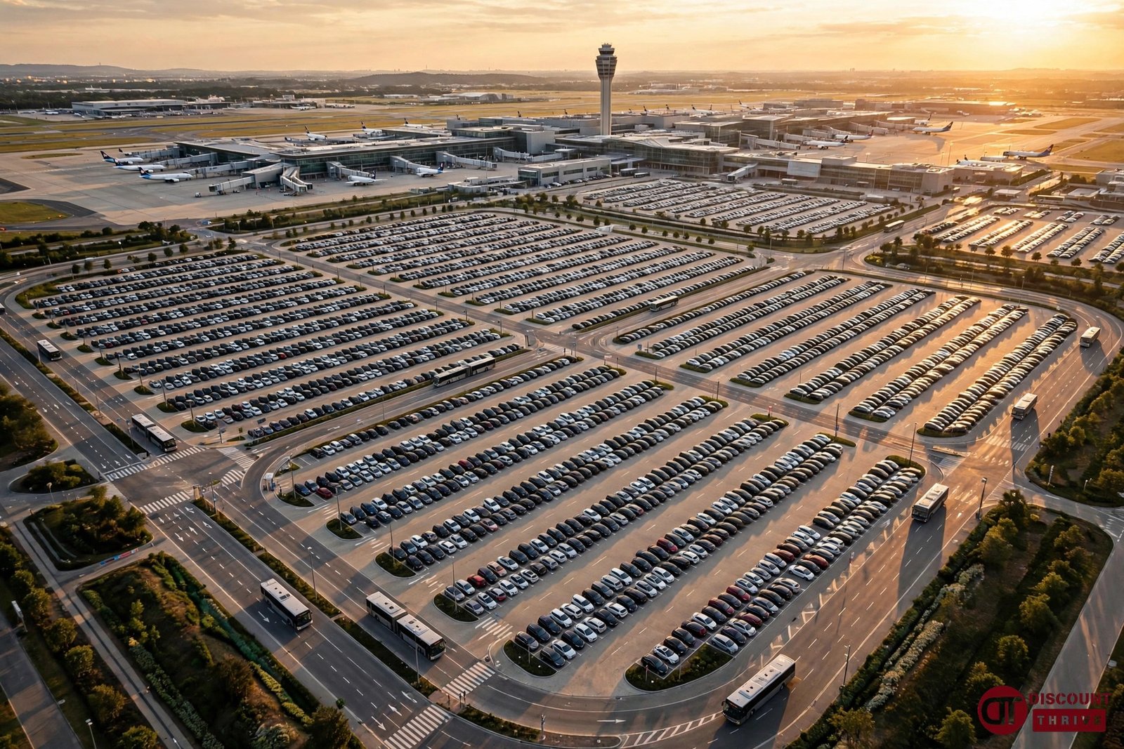 Parkway Parking promo code 2026: airport long term parking lot aerial view