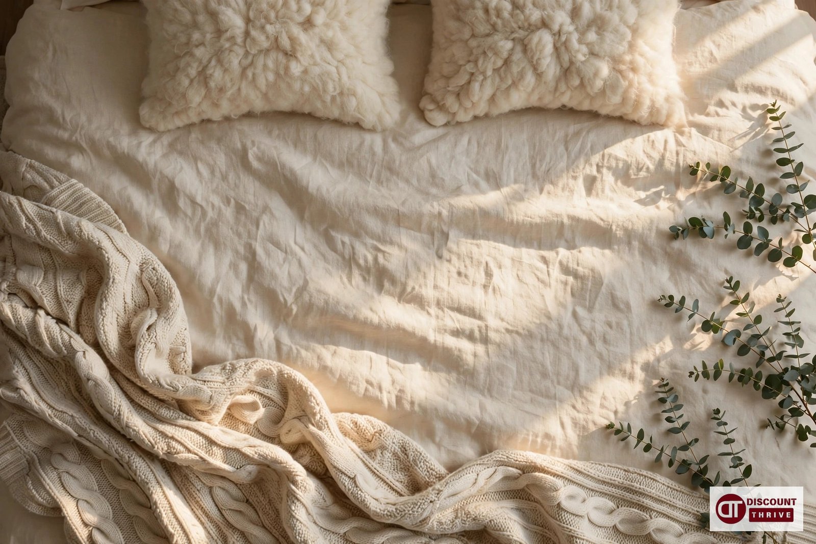Sleep & Beyond discount code 2026 — organic wool bedding with white and cream natural textures in soft daylight